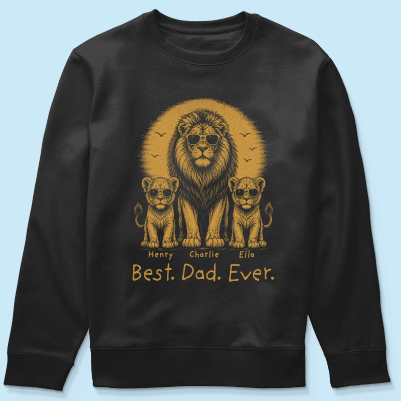 Retro Vintage Lion Dad And Kids Daddy Protector - Personalized Shirt - Cool Father's Day Gift For Dad, Husband