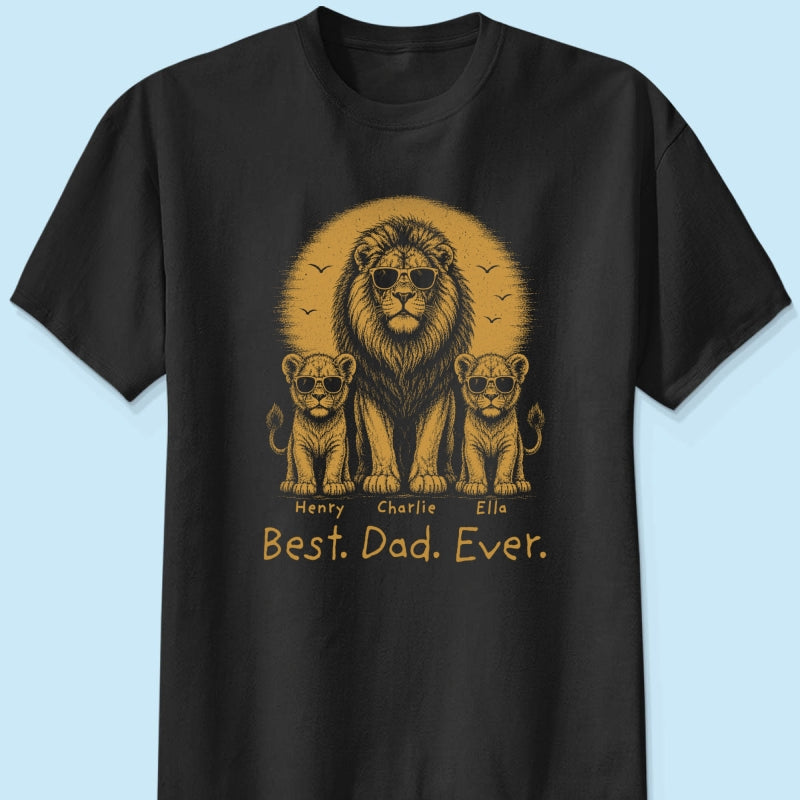 Retro Vintage Lion Dad And Kids Daddy Protector - Personalized Shirt - Cool Father's Day Gift For Dad, Husband