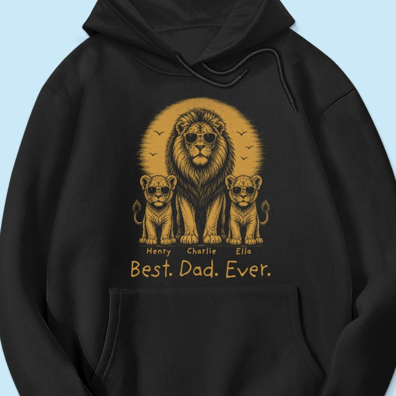 Retro Vintage Lion Dad And Kids Daddy Protector - Personalized Shirt - Cool Father's Day Gift For Dad, Husband
