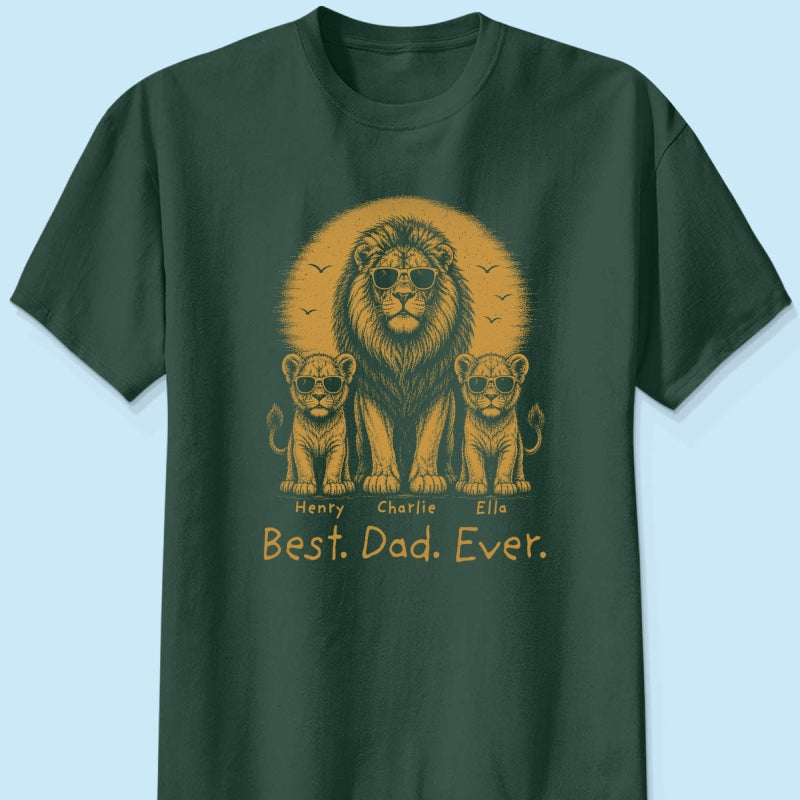 Retro Vintage Lion Dad And Kids Daddy Protector - Personalized Shirt - Cool Father's Day Gift For Dad, Husband