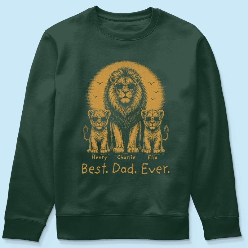 Retro Vintage Lion Dad And Kids Daddy Protector - Personalized Shirt - Cool Father's Day Gift For Dad, Husband