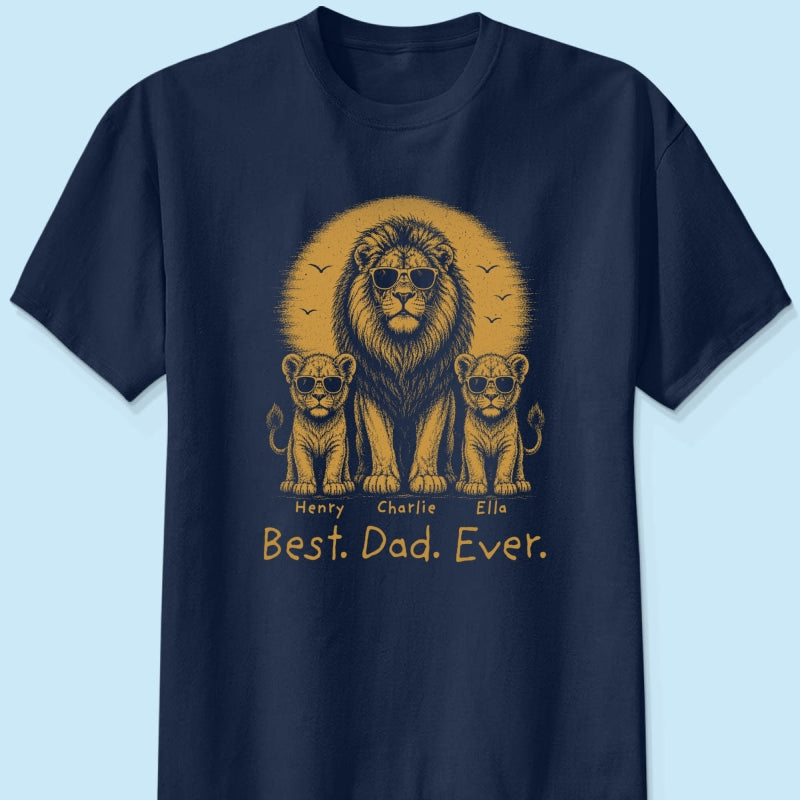 Retro Vintage Lion Dad And Kids Daddy Protector - Personalized Shirt - Cool Father's Day Gift For Dad, Husband