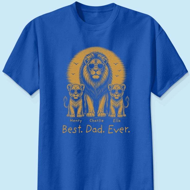 Retro Vintage Lion Dad And Kids Daddy Protector - Personalized Shirt - Cool Father's Day Gift For Dad, Husband