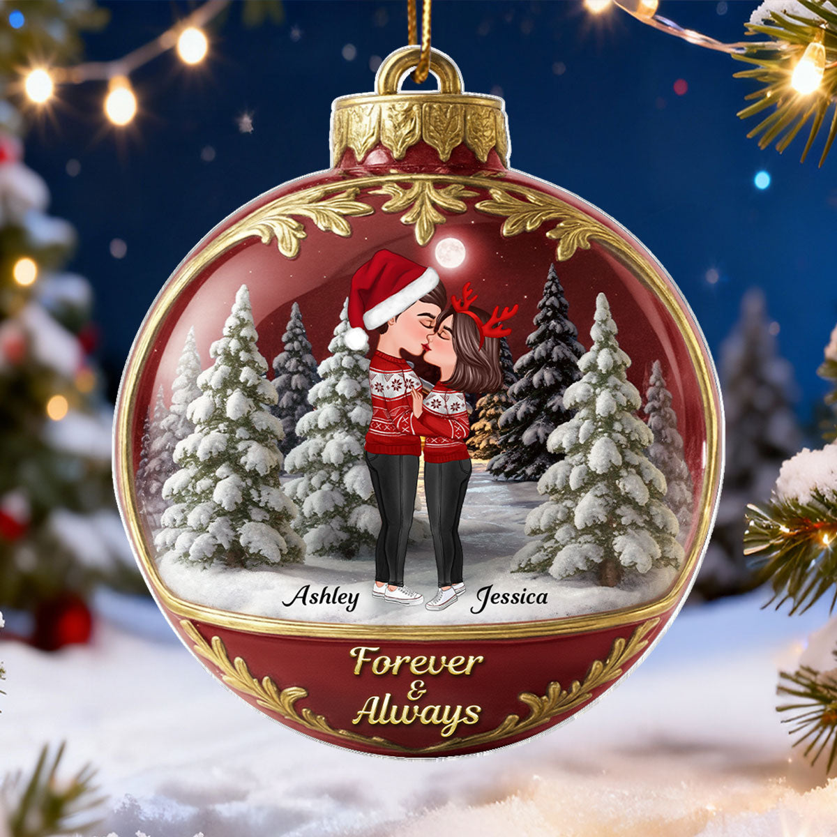 3D Effect Snow Globe Kissing Couple - Personalized Acrylic Ornament - Christmas Gift for him, Gift for her