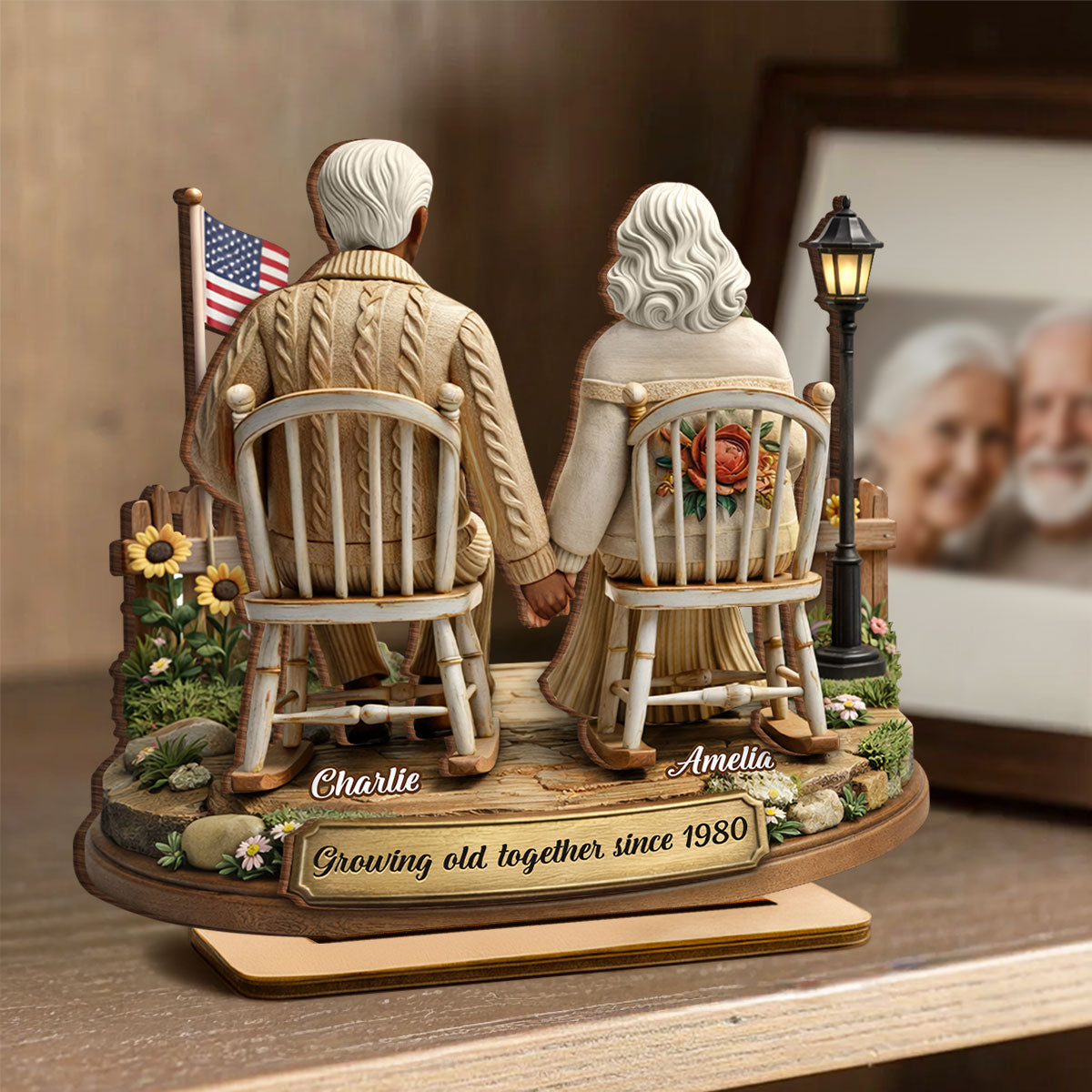 3D Effect Couple Sitting Together - Personalized 2-Layered Wooden Plaque - Heartfelt Valentine's Day Gift for Him, for Her