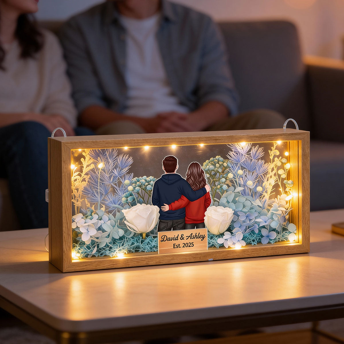 Eternal Love Back View Couple - Personalized DIY Flower Shadow Box LED Night Light - Gift For Couple, For Him, For Her
