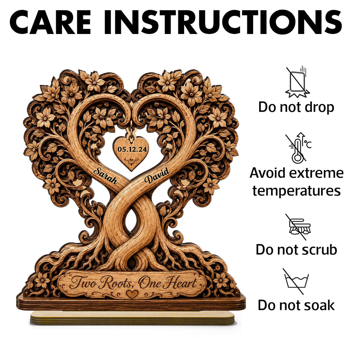 Two Roots One Heart Couple - Personalized 2-Layered Wooden Plaque - Heartfelt Anniversary Gift for Her, for Him