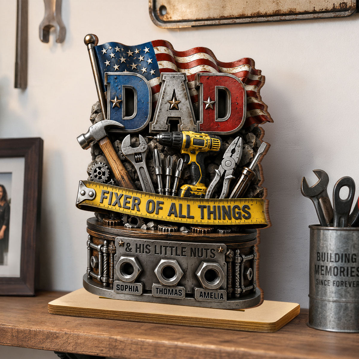 Dad Fixer of All Things Master Handyman- Personalized 2-Layered Wooden Plaque -  Gift for Dad, Husband