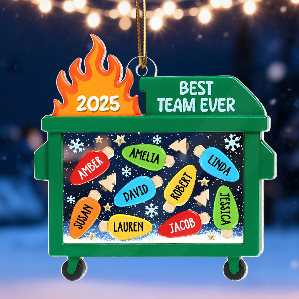 Dumpster Fire Best Team Ever - Personalized Acrylic Ornament - Funny Christmas Gift, White Elephant Gift for Coworkers