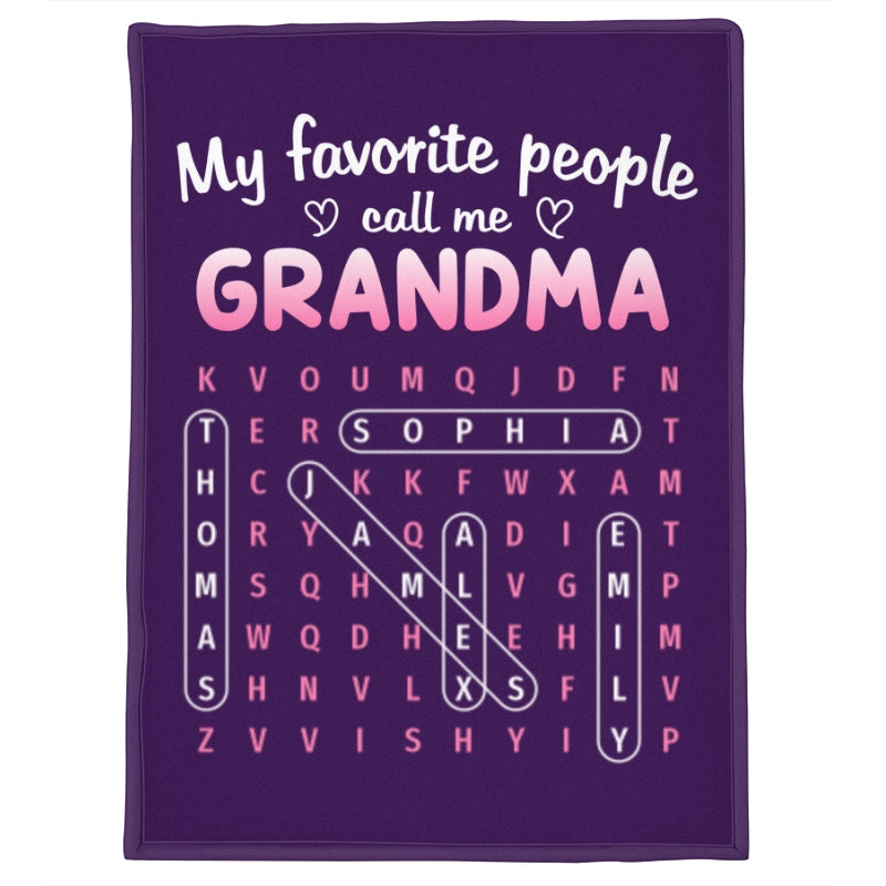 Favorite People Call Me Grandma Word Search Puzzle - Personalized Fleece Blanket - Mother's Day Gift For Grandma