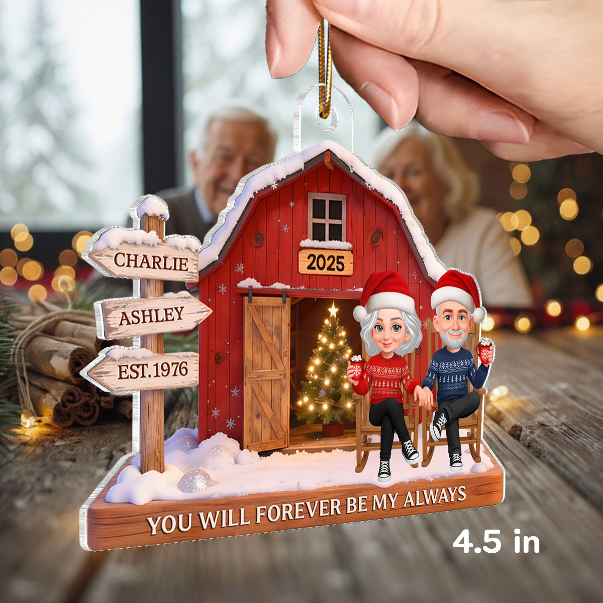3D Effect Nostalgia Barn House Eternal Love Couple Sign Posts - Personalized Acrylic Ornament - Gift For Couple, For Him, For Her, Farmhouse Decor