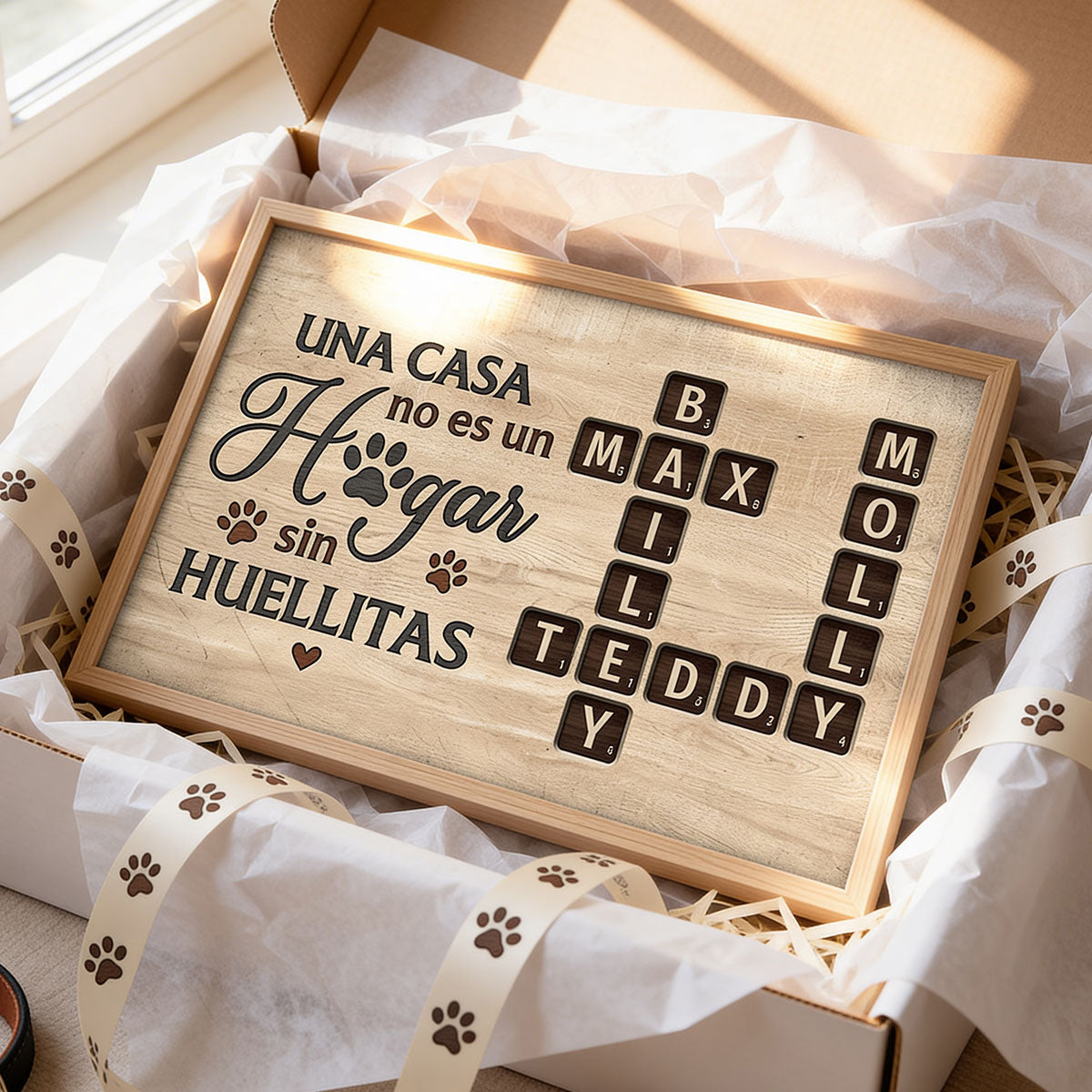 Una Casa No Es Un Hogar Sin Huellitas Crossword Puzzle Art - Personalized Poster - Spanish Version Home Decor For Pet Lovers