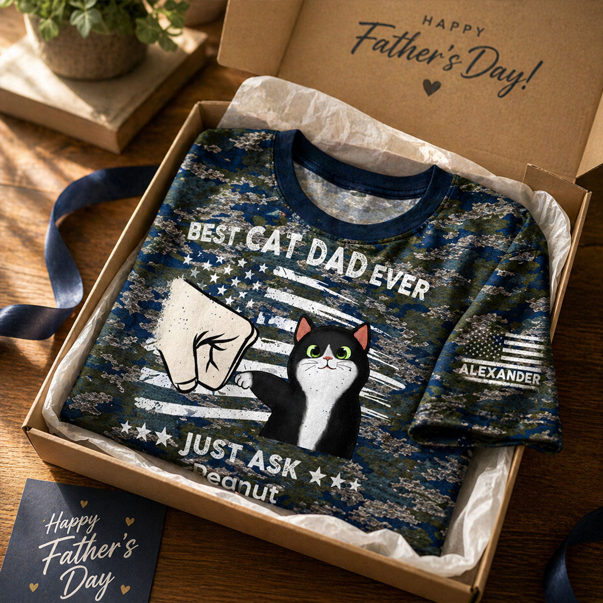 Best Cat Dad Ever Camo Pattern - Personalized Shirt - Father's Day Gift For Cat Dad