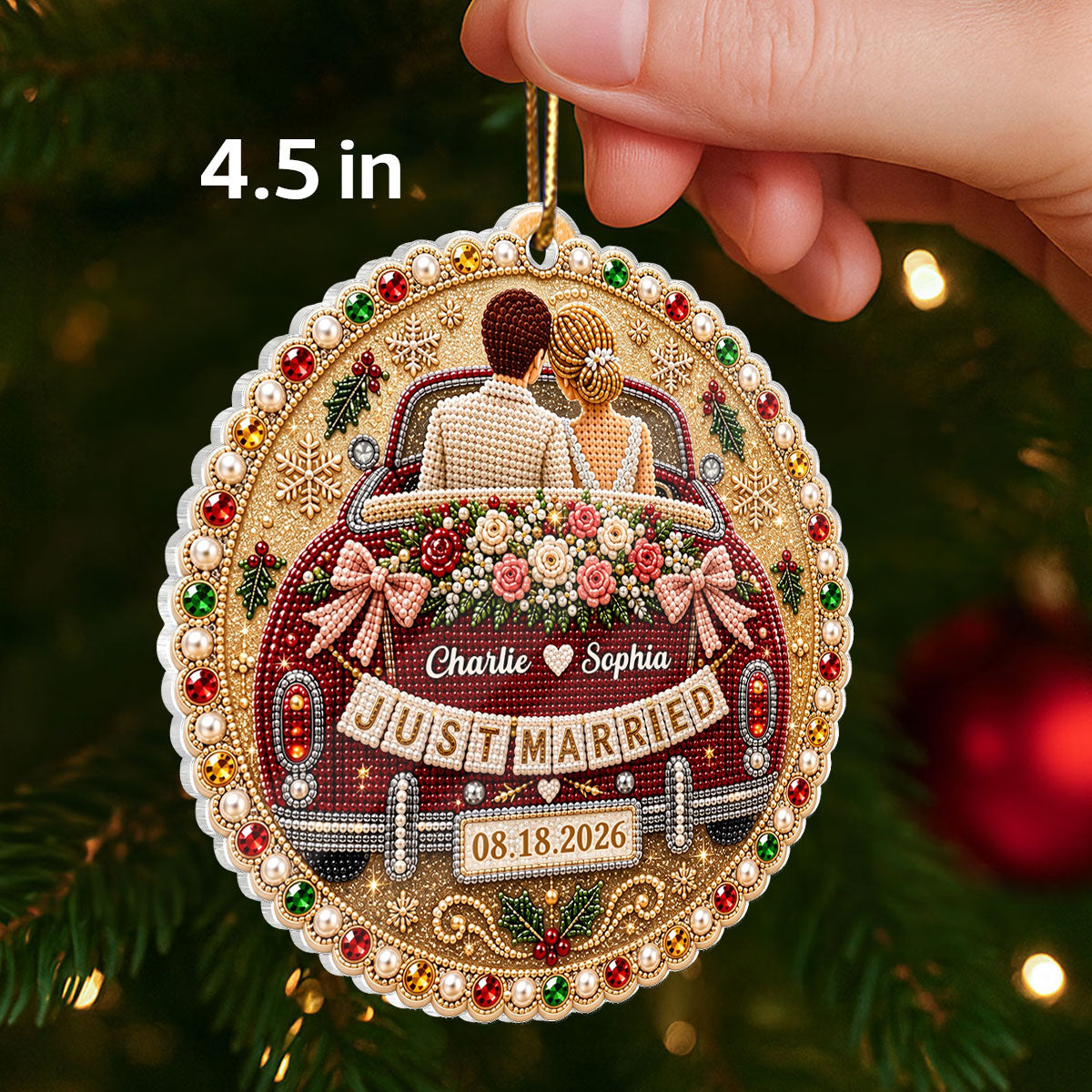 Just Married Wedding Car - Personalized Acrylic Ornament - Christmas Gift For Couple