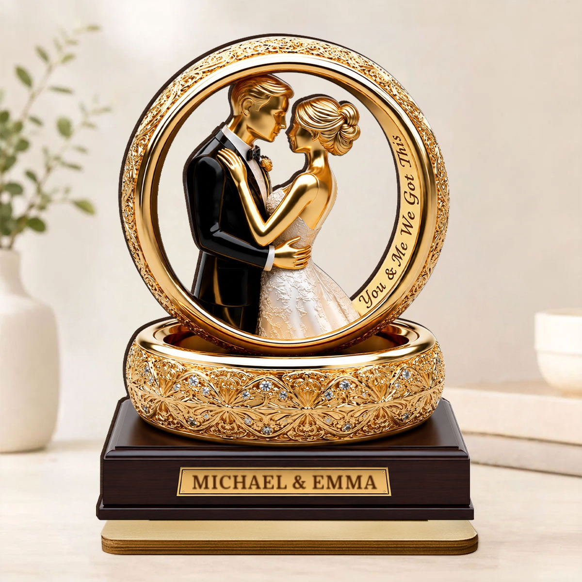 Bound By Golden Love Anniversary - Personalized 2-Layered Wooden Plaque - Anniversary Gift, Gift For Couple