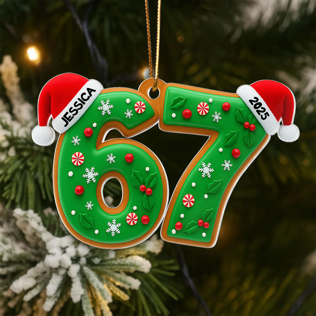 Custom Six Seven Holly Pattern - Personalized Acrylic Ornament - Teen Slang Funny Tree Decor, Funny Teen Grandkid Gift