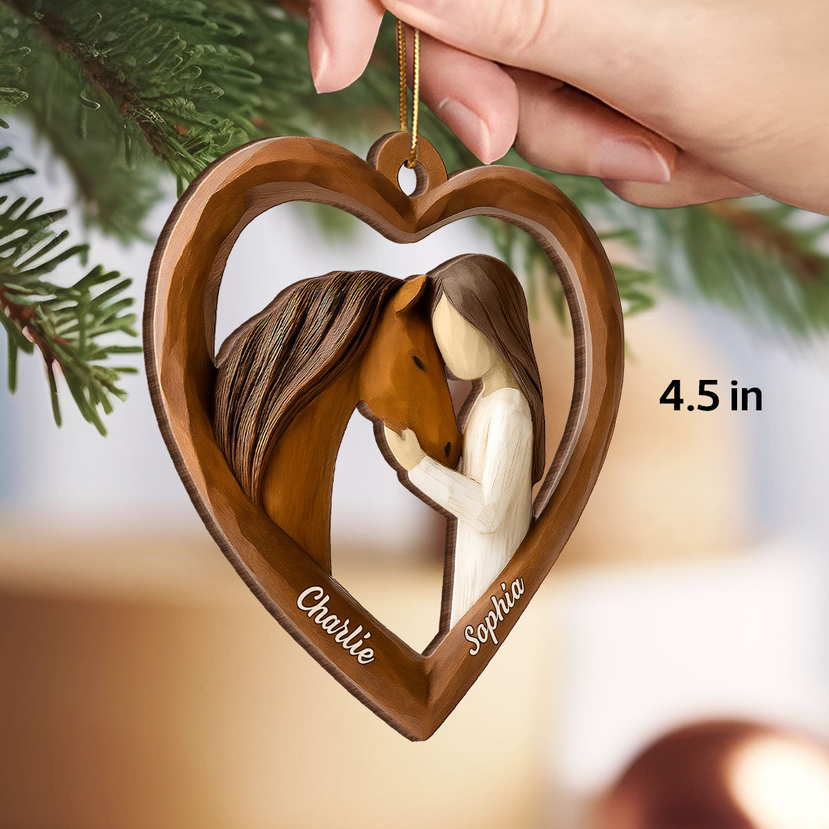 3D Wooden Effect Girl & Her Horse - Personalized Wooden Ornament