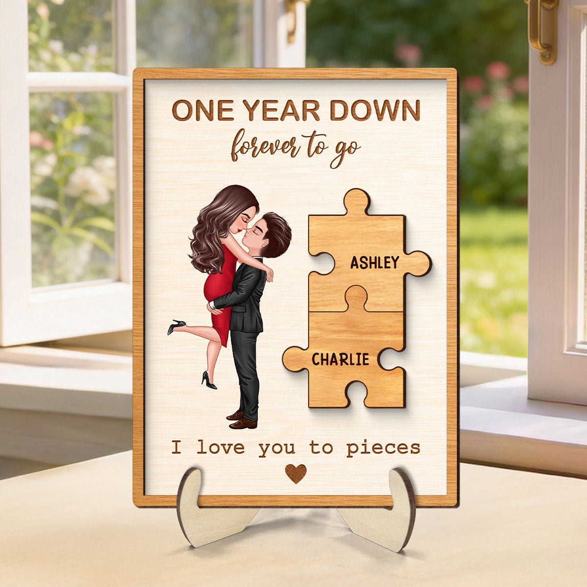 I Love You to Pieces Couple Love - Personalized 2-Layered Wooden Plaque - Sentimental Anniversary Gift, Valentine's Day Gift for Her, for Him