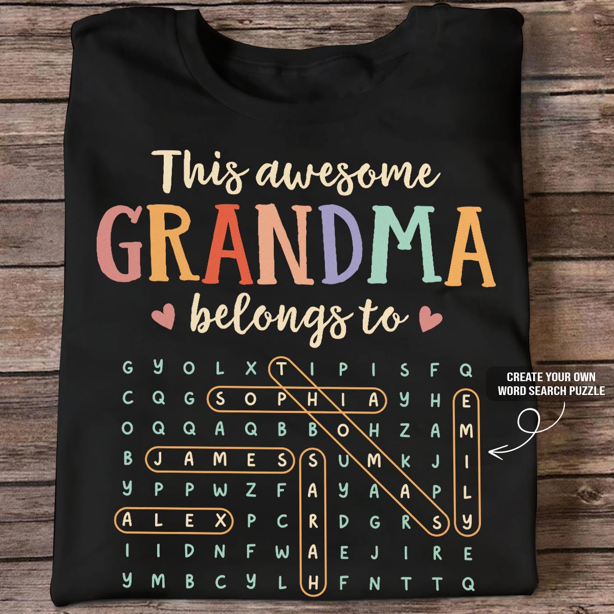 This Awesome Grandma Belongs To Grandkids Name Word Search Puzzle - Personalized Shirt - Mother's Day Gift For Grandma Mom