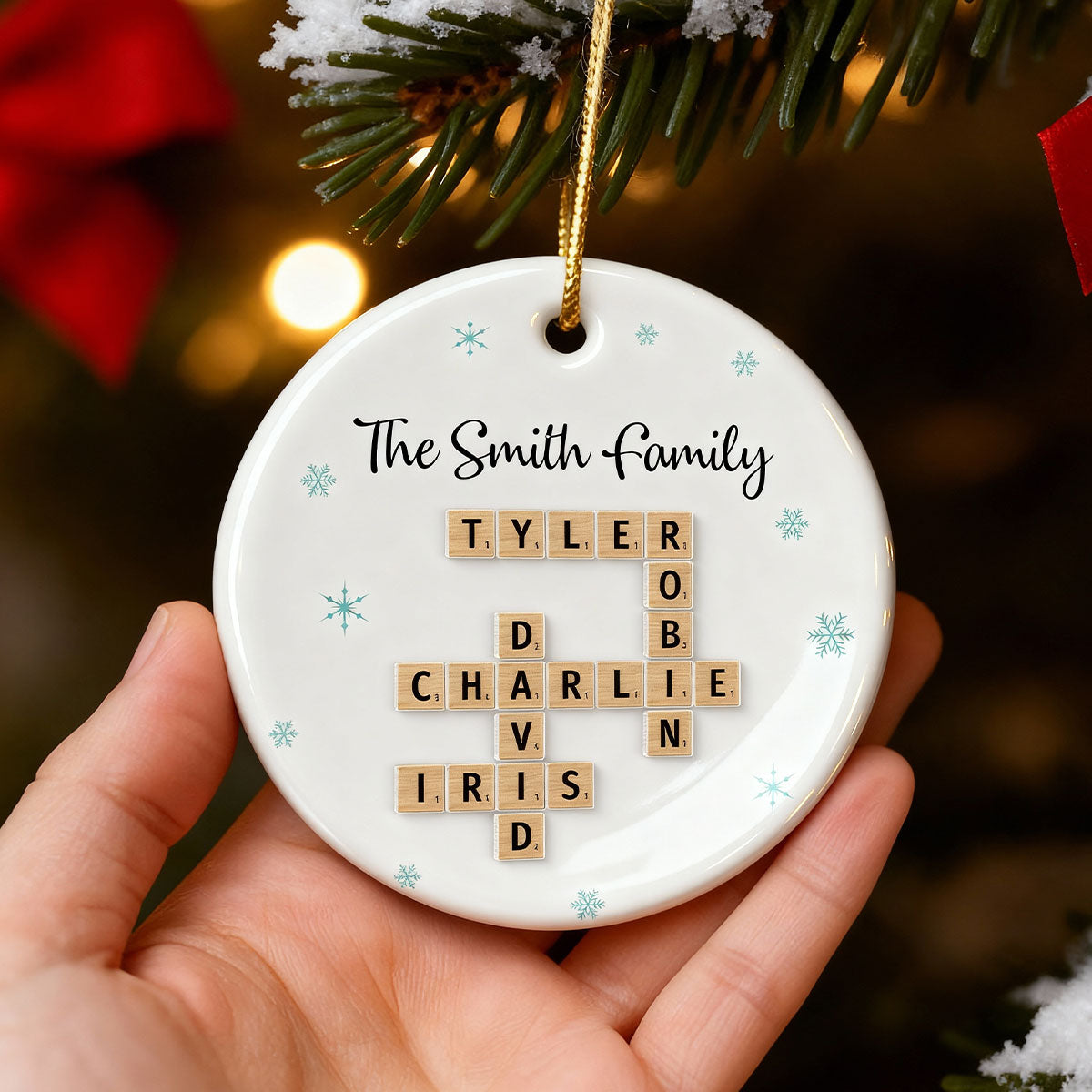 Family Crossword - Personalized Ceramic With Acrylic Ornament - Unique Christmas Gift For Family