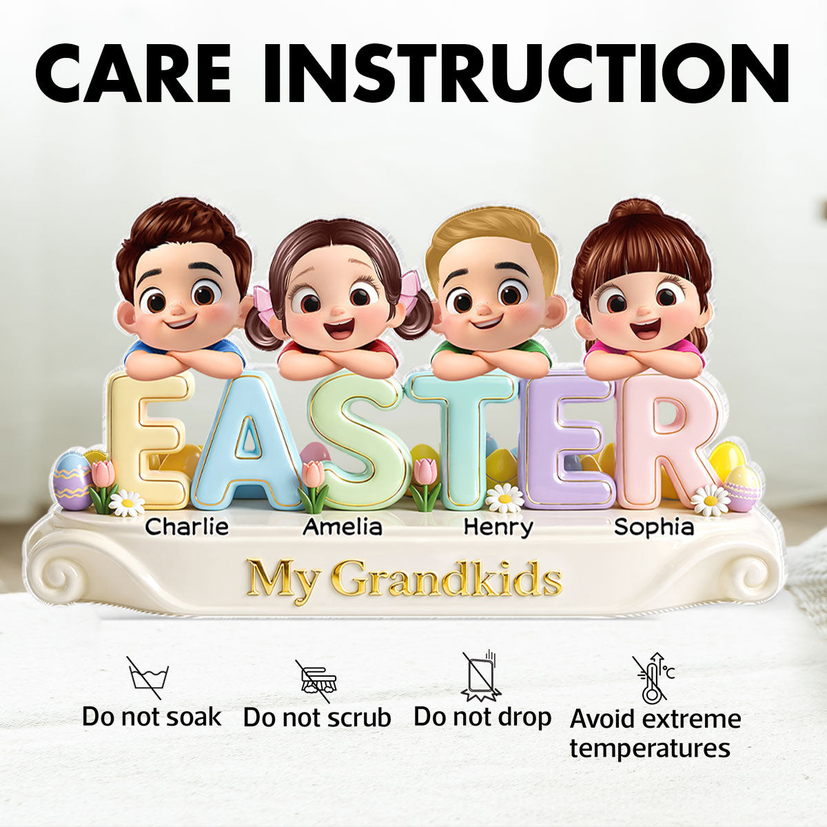 Our Grandkids Easter - Personalized Acrylic Block Plaque - Easter Decor for Grandma, Grandparents