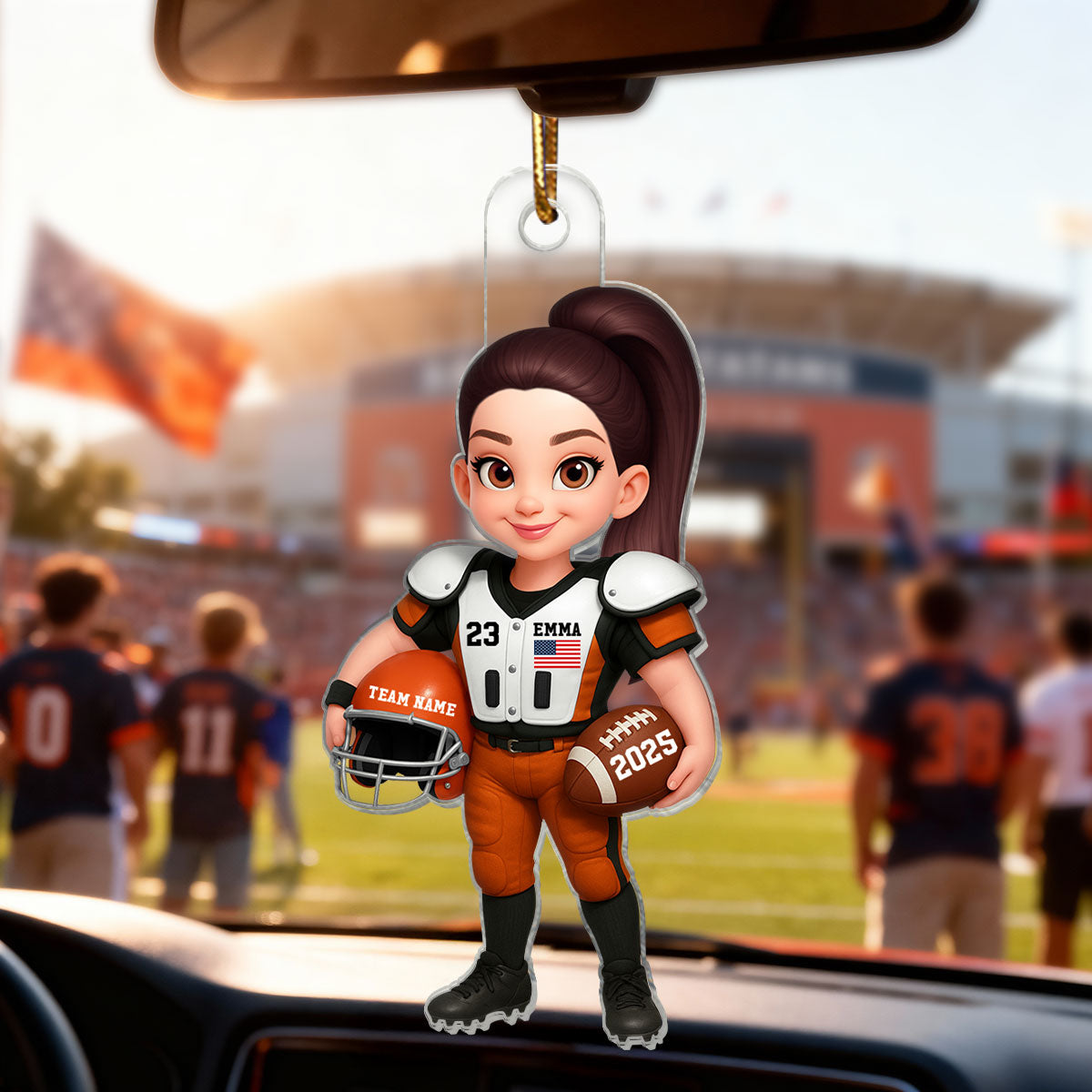 3D Effect Proud American Football Player Female Male - Personalized Acrylic Ornament - Gift For Football Lovers, Granddaughter, Daughter, Wife
