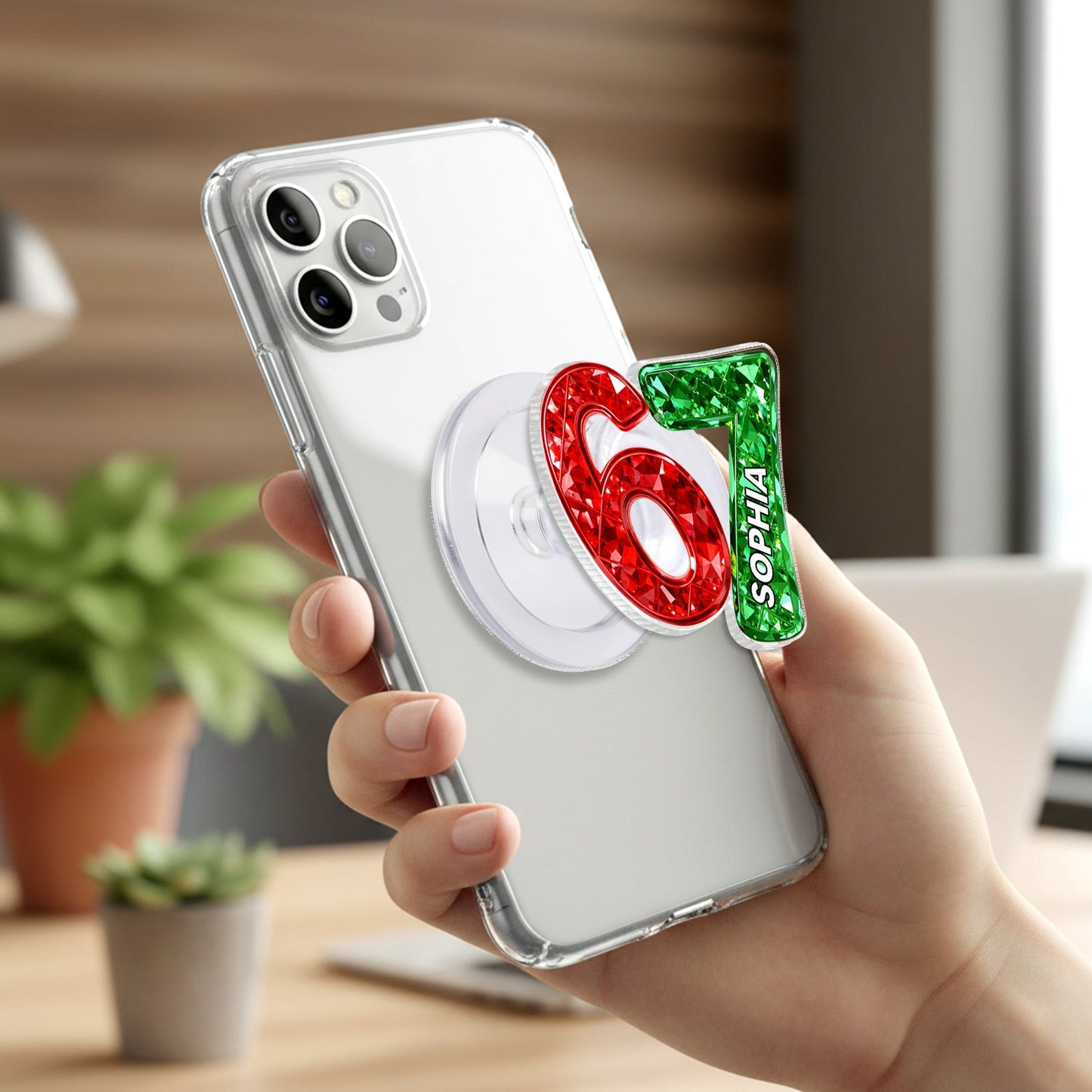 Custom Six Seven 3D Crystal Effect - Personalized Acrylic Magnetic Phone Grip - Teen Slang Funny Tree Decor, Funny Teen Grandkid Gift