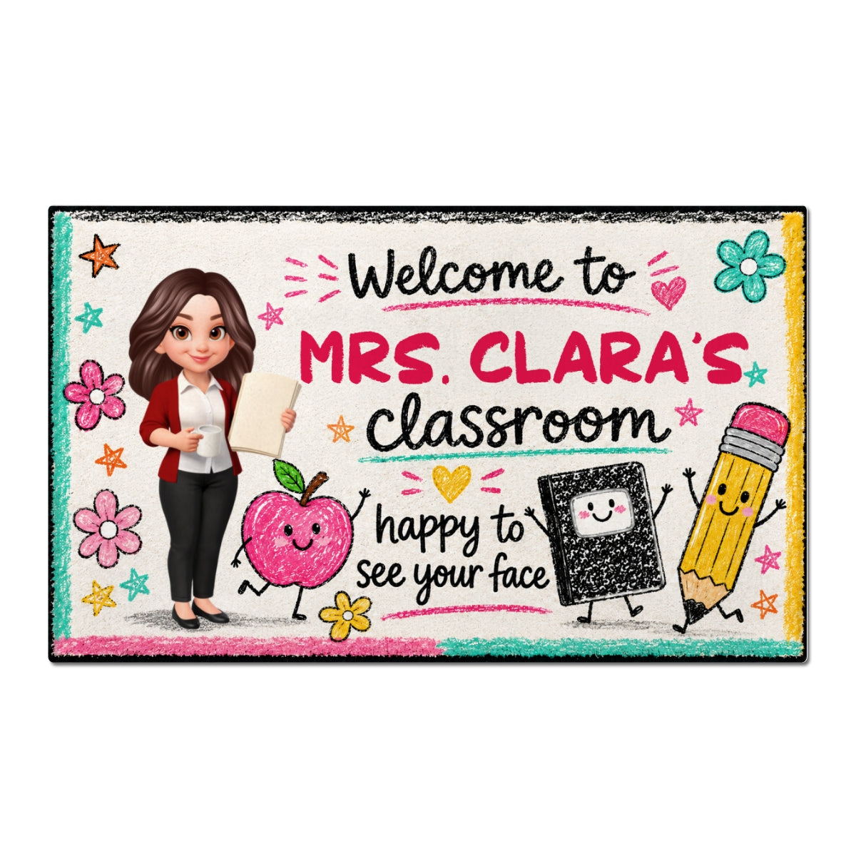 Happy to See Your Face Teacher's Classroom - Personalized Doormat - Back to School Decor for Teachers