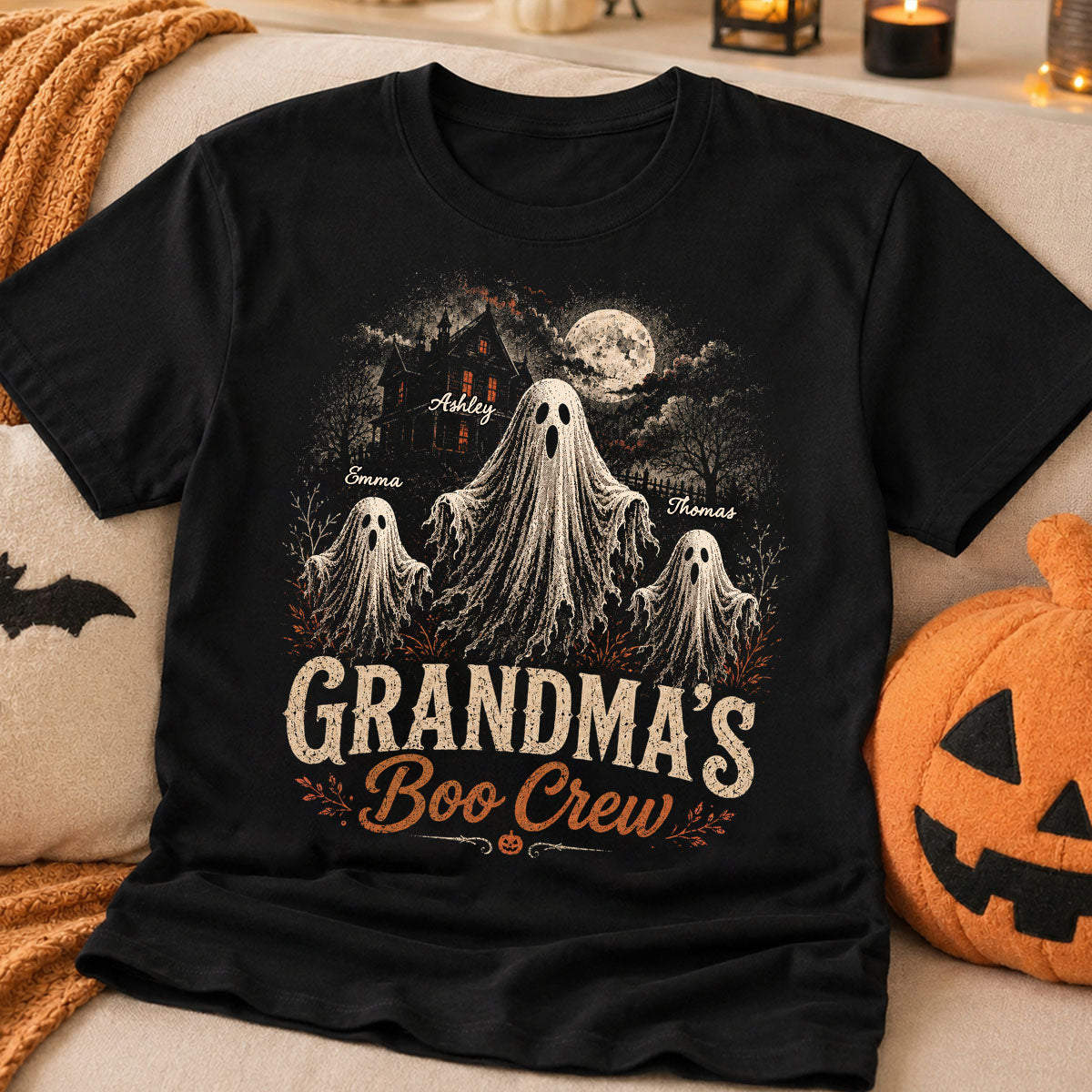 Grandma's Boo Crew Haunted House - Personalized Shirt - Halloween Trendy Tee for Grandma
