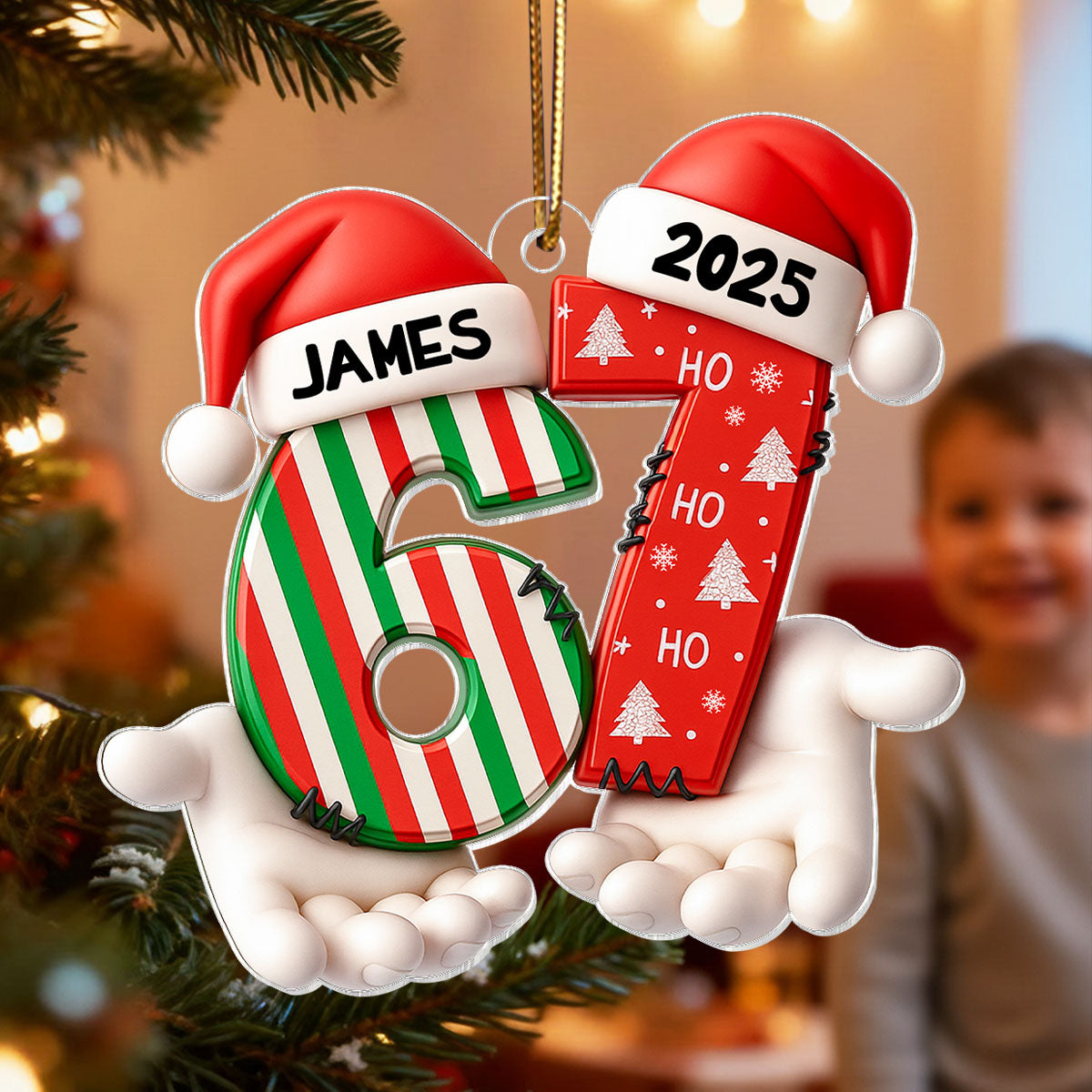 Custom Name Viral Trend Six Seven - Personalized Acrylic Ornament - Chistmas Gift for Kid, Grandkids