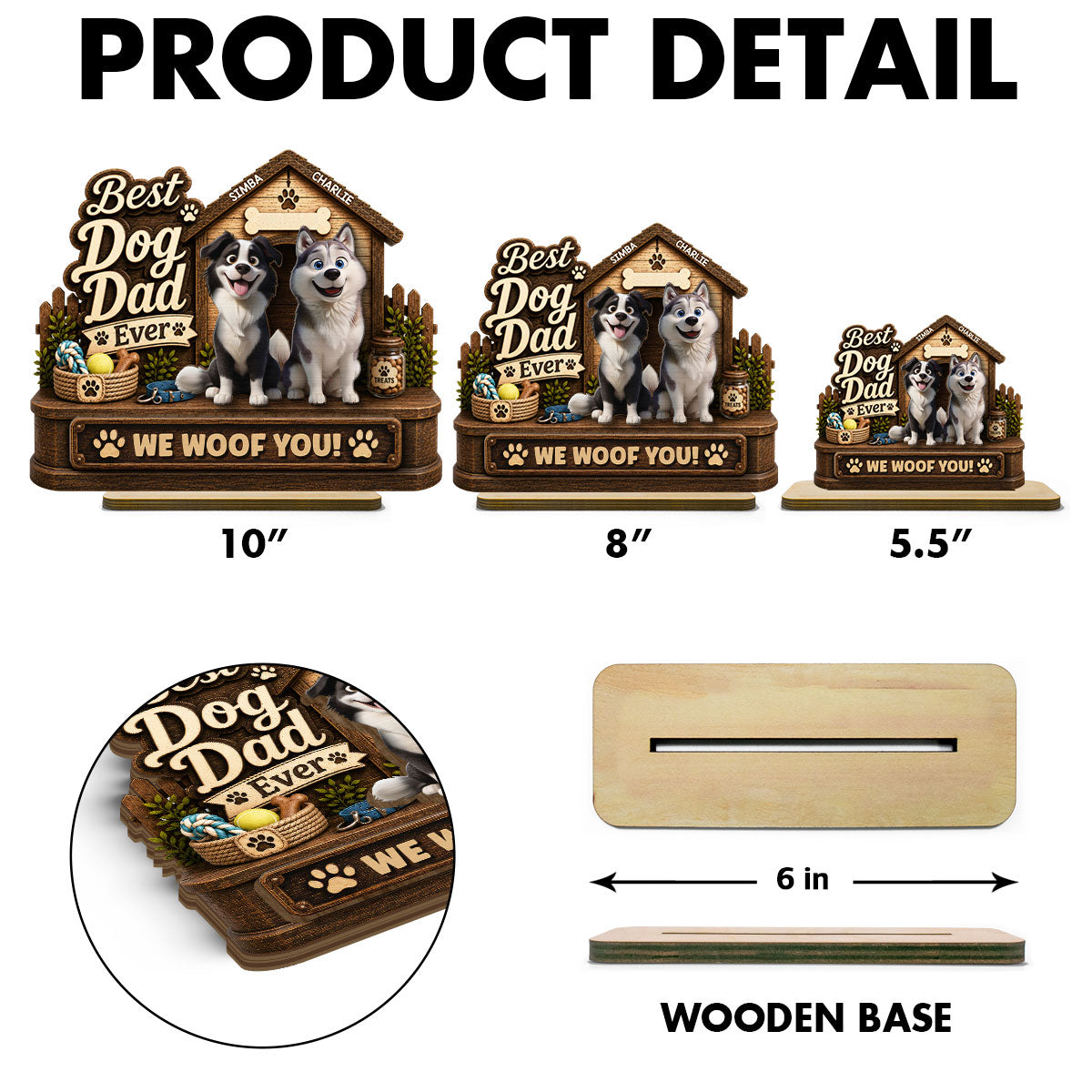 Best Dog Dad Ever Cute Dogs 2D Flat - Personalized 2-Layered Wooden Plaque -  Gift For Dog Dad