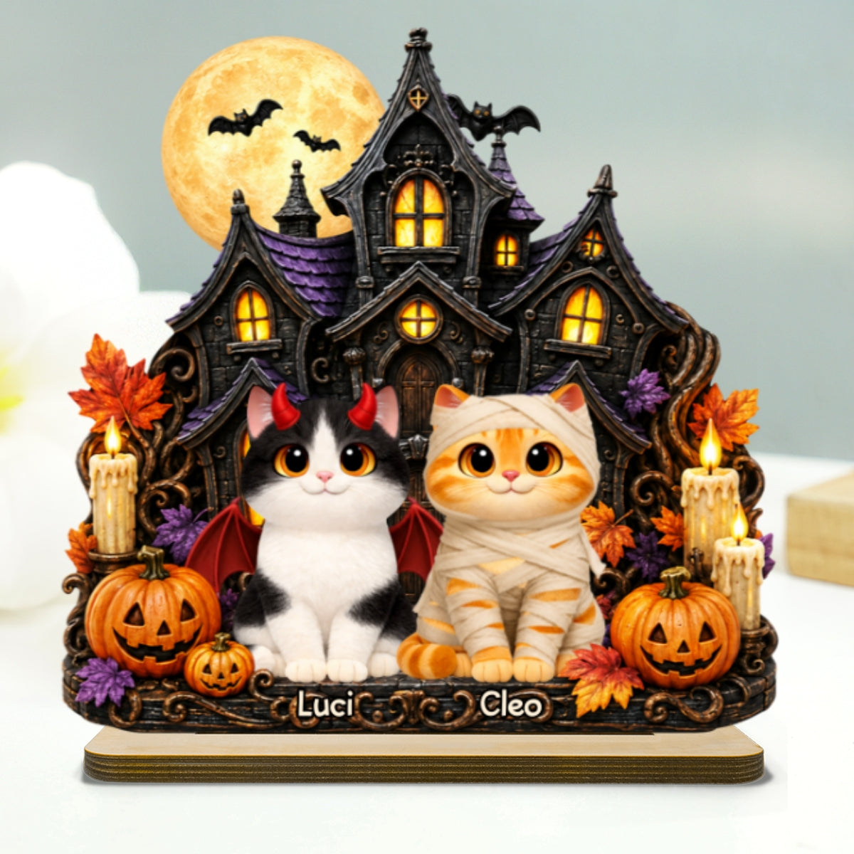 Trending Halloween Cats - Personalized 2-Layer Wooden Plaque - Halloween Gift For Cat Lovers