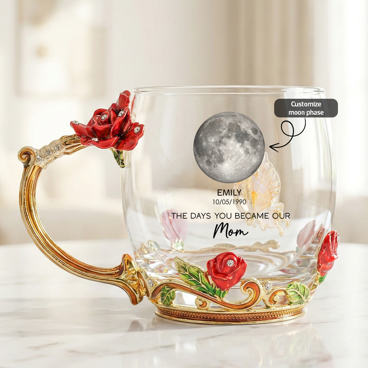 The Days You Became Our Mom - Personalized Enamel Flower Tea Cup - Gift For Mom
