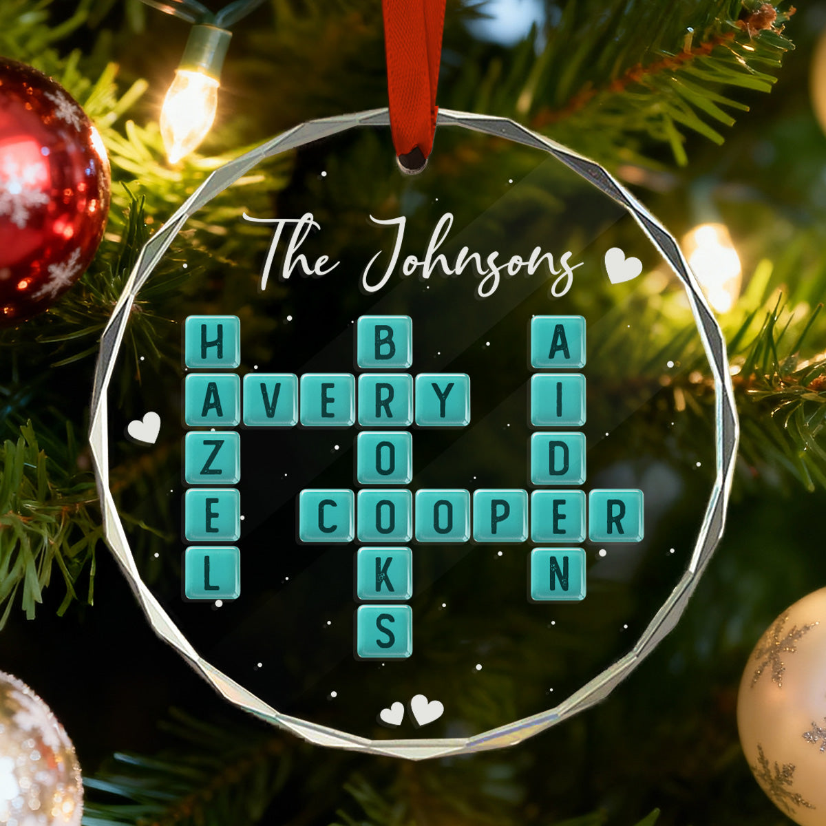 The Family Sea Glass 3D Inflated Effect Crossword Puzzle Art - Personalized Glass Ornament - Christmas Decor For Family, Friends