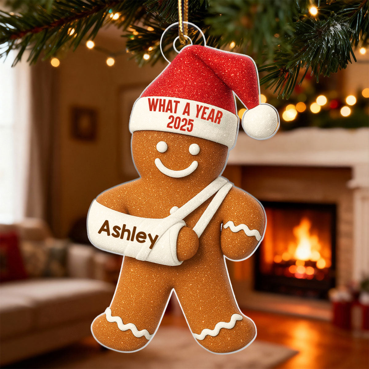 Injury Gingerbread 3D Effect Glitter - Personalized Acrylic Ornament - Funny Christmas, White Elephant Gift For Friends, Coworkers