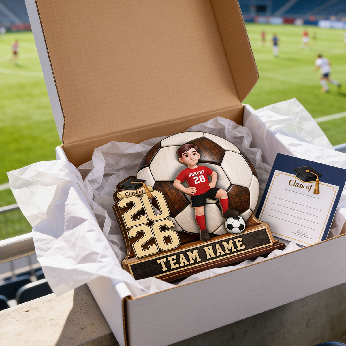 Soccer Senior Keepsake 2D Flat - Personalized 2-Layered Wooden Plaque - Graduation Gift For Son, Daughter