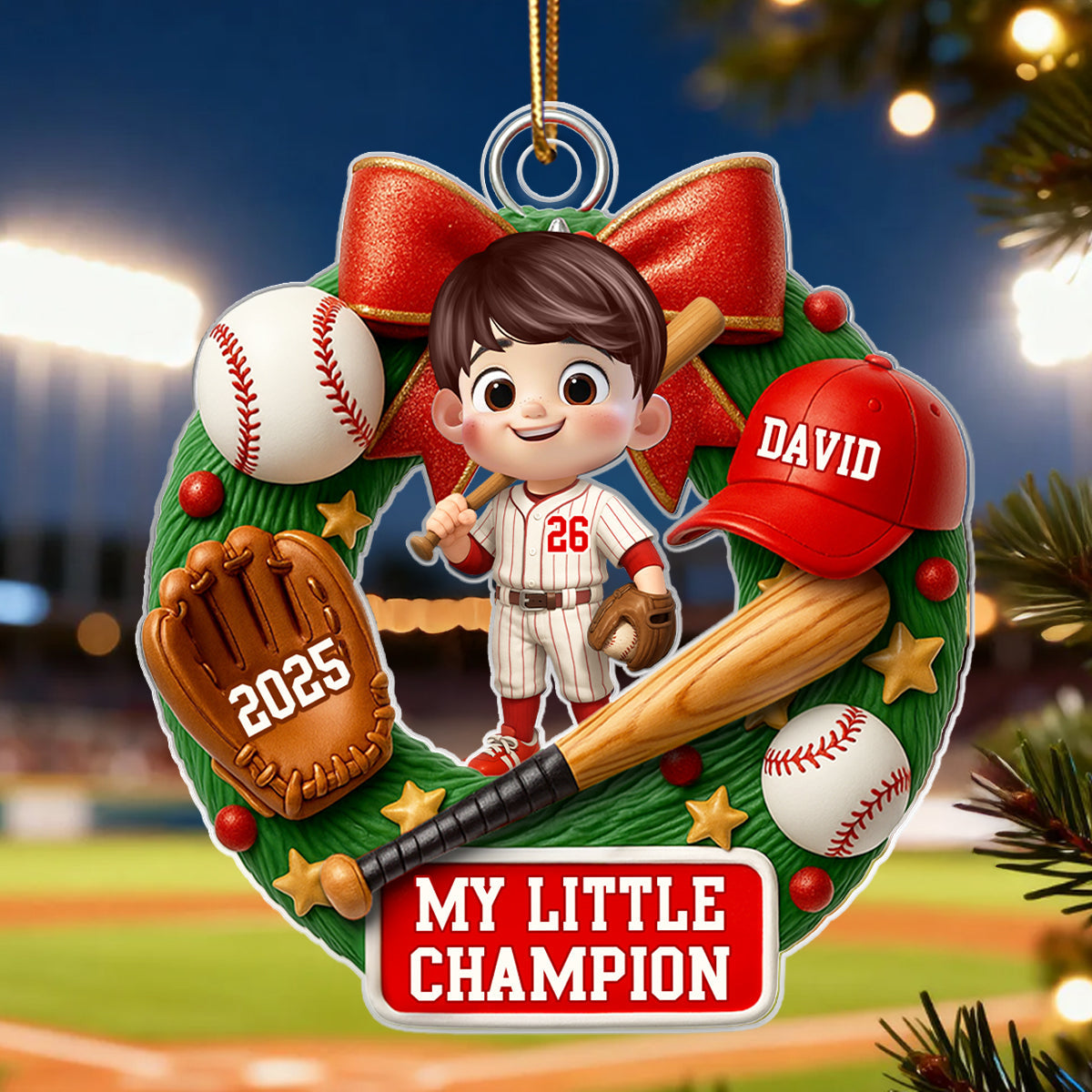 Baseball Kid Christmas 3D Effect - Personalized Acrylic Ornament - Unique Christmas Gift For Kid