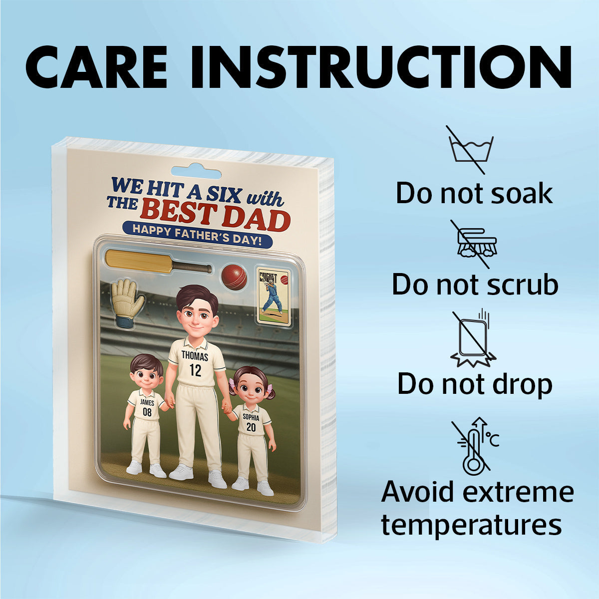 Hit A Six With The Best Dad Cricket Dad - Personalised Acrylic Block Plaque -  Gift