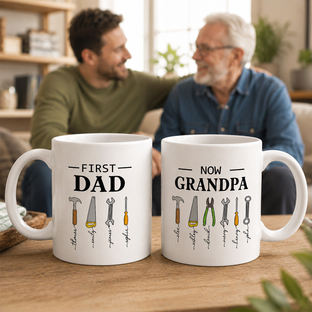 First Dad Now Grandpa Garage Tools Custom Kids Names - Personalized Mug - Father's Day Gift For Mechanic Dad, Grandpa