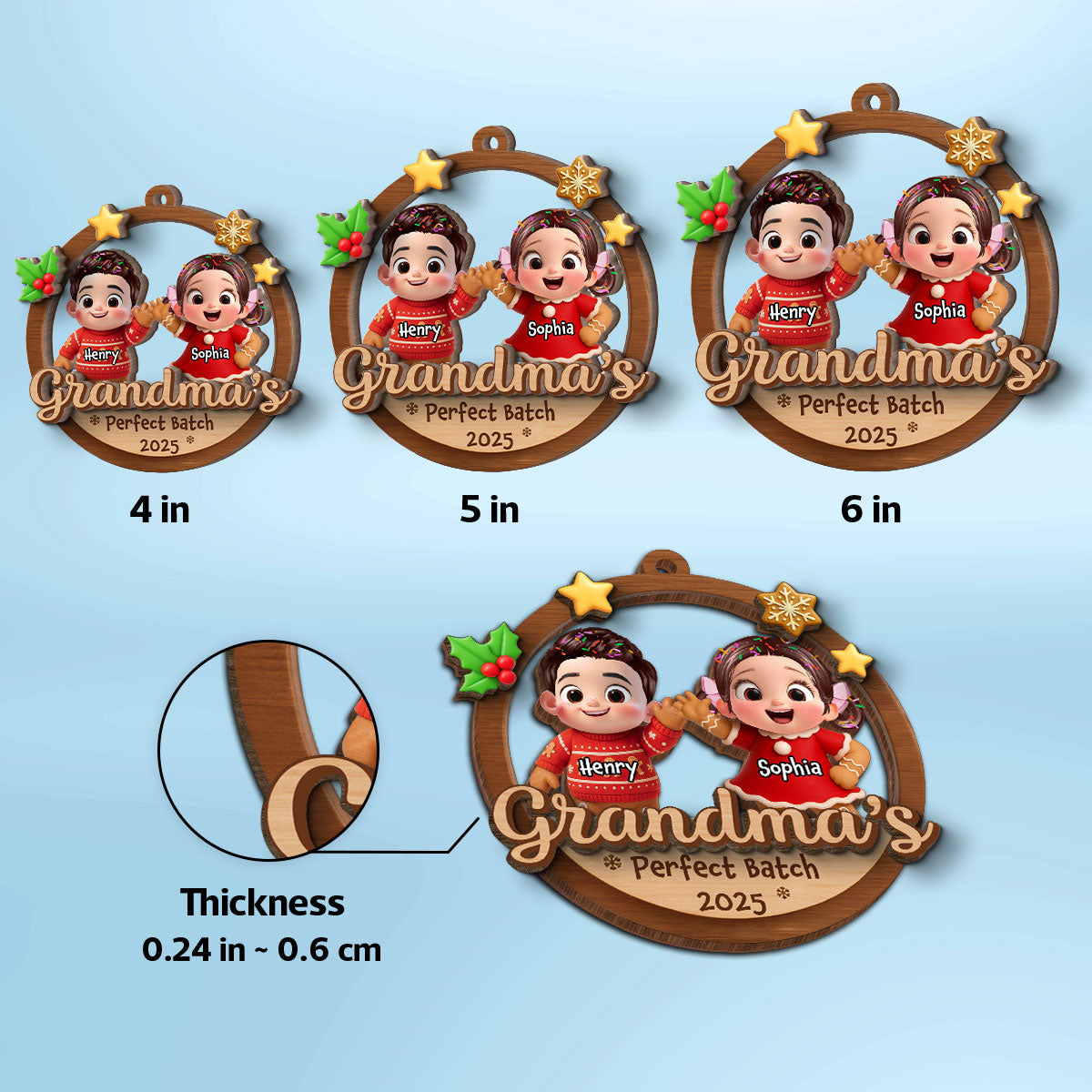 Grandma's Perfect Batch - Personalized 2-Layered Wooden Ornament - Christmas Gift for Grandma