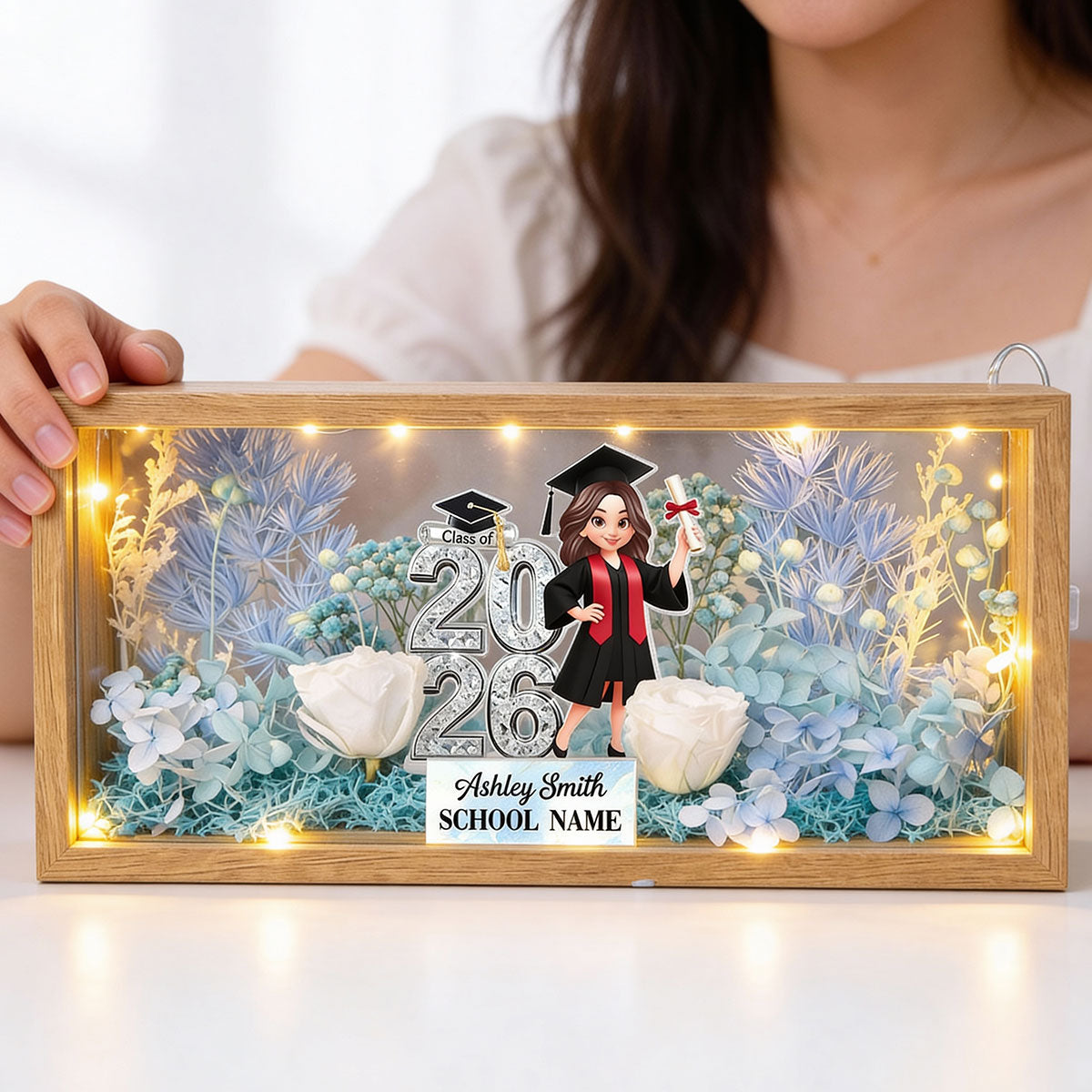 Class Of 2026 2027 Senior - Personalized DIY Flower Shadow Box LED Night Light - Graduation Gift For Graduates, Daughter