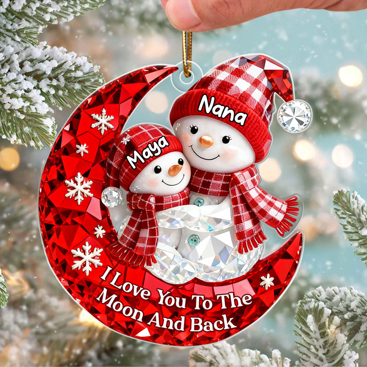 Love Grandkid to the Moon and Back 3D Crystal Effect  - Personalized Acrylic Ornament - Christmas Gift for Grandma, Grandkids