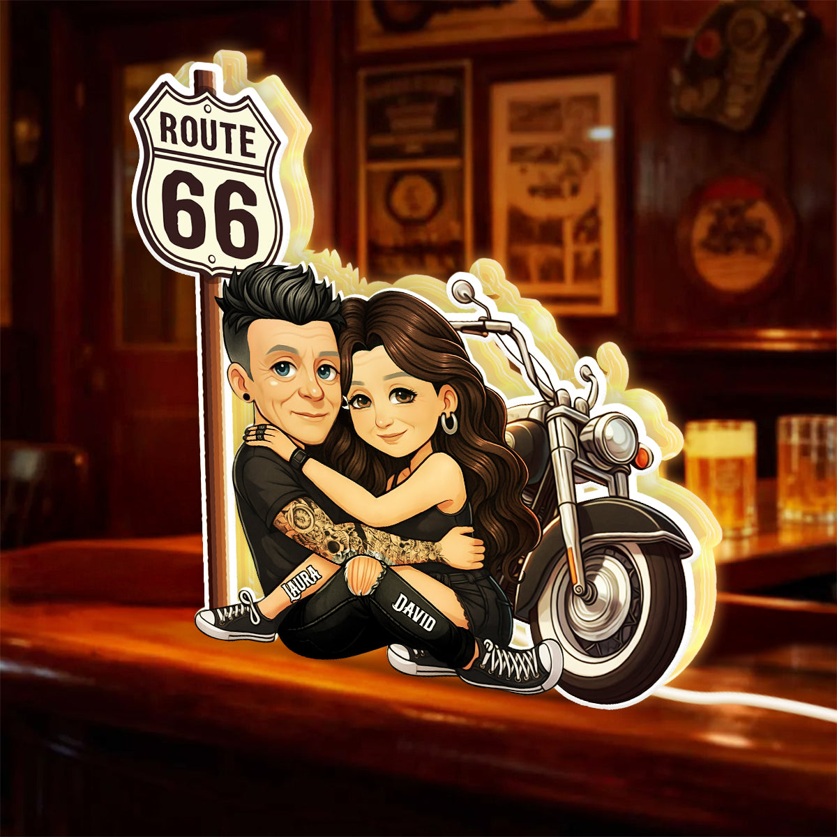Bikers Couple Riding Partners for Life - Personalized Light Box - Gift for Him, Gift for Her