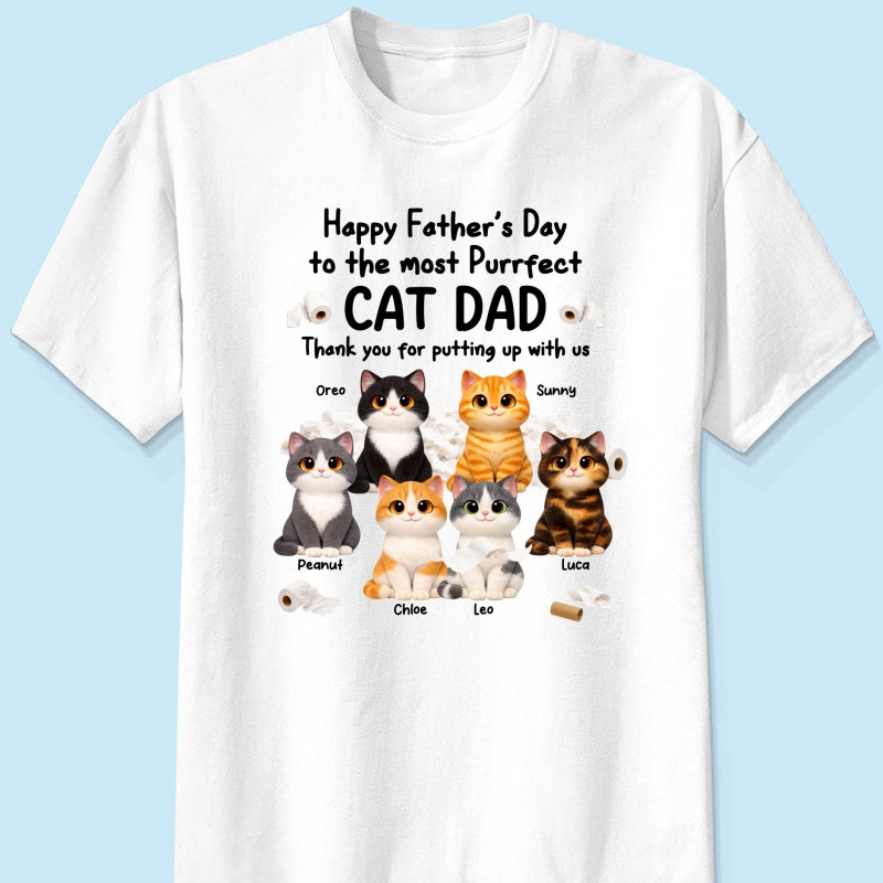 Toilet Papers Cute Fluffy Cats Happy Father's Day Thanks For Putting Up With Us - Personalized Shirt - Funny Father's Day Gift For Cat Dad, Cat Lovers