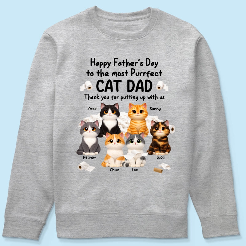 Toilet Papers Cute Fluffy Cats Happy Father's Day Thanks For Putting Up With Us - Personalized Shirt - Funny Father's Day Gift For Cat Dad, Cat Lovers