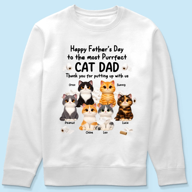 Toilet Papers Cute Fluffy Cats Happy Father's Day Thanks For Putting Up With Us - Personalized Shirt - Funny Father's Day Gift For Cat Dad, Cat Lovers