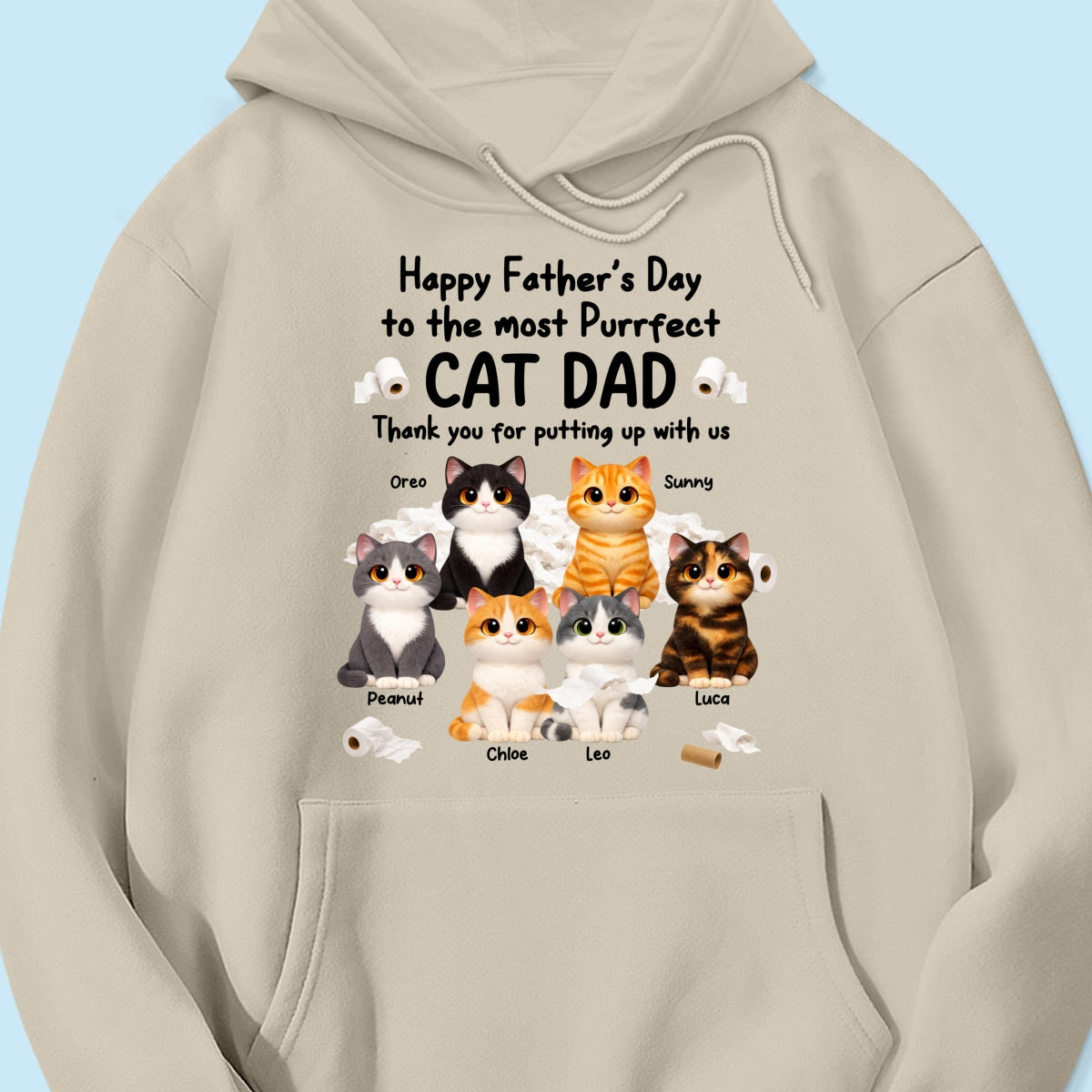 Toilet Papers Cute Fluffy Cats Happy Father's Day Thanks For Putting Up With Us - Personalized Shirt - Funny Father's Day Gift For Cat Dad, Cat Lovers