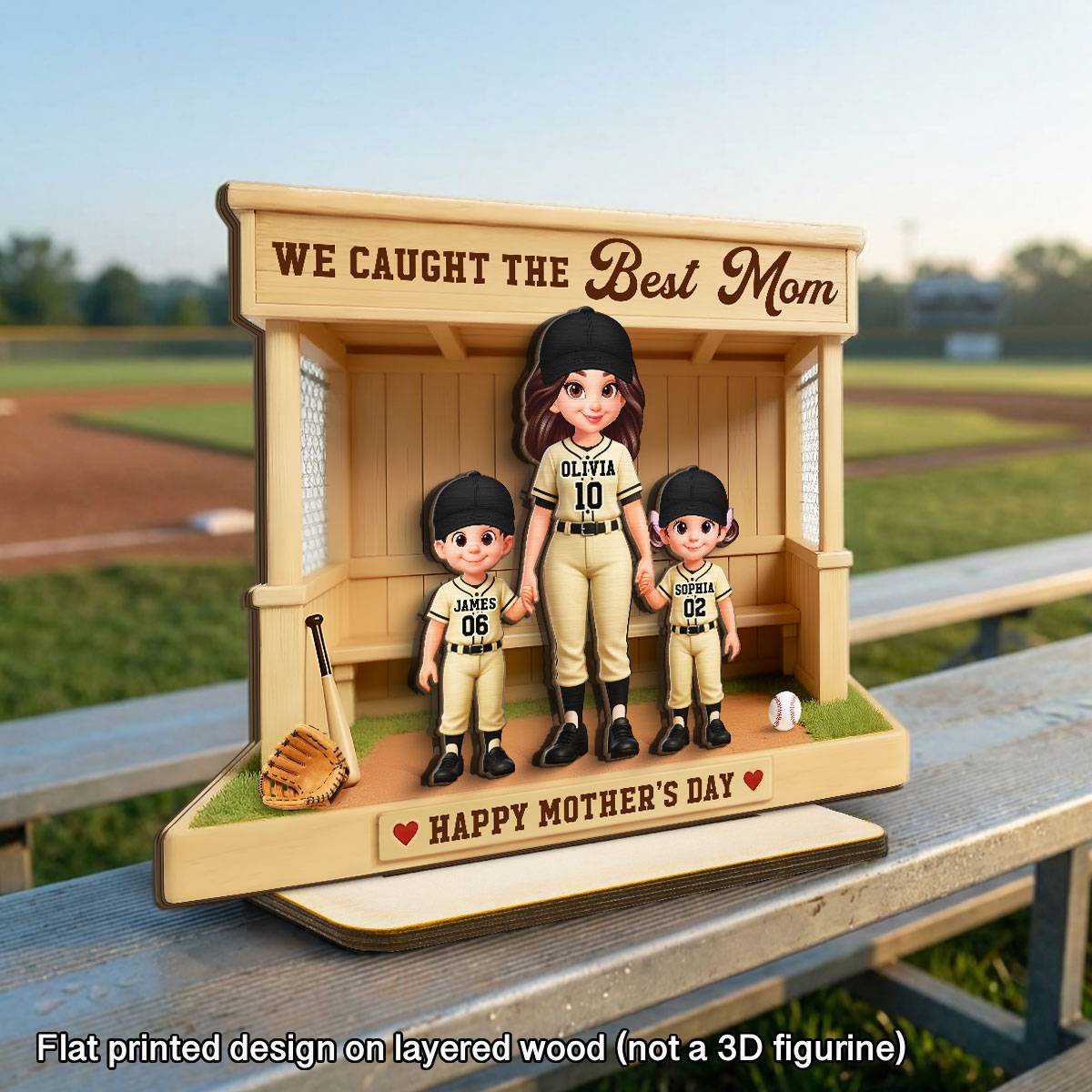 Eternal Love We Caught The Best Mom Happy Mother's Day - Personalized 2-Layered Wooden Plaque - Mother's Day Gift For Baseball Softball Mom