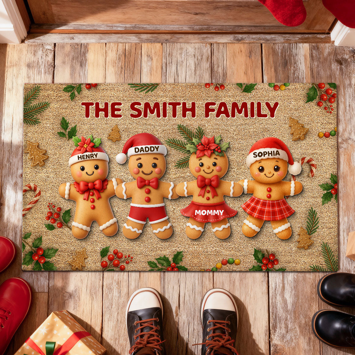 Gingerbread Family - Personalized Doormat - Christmas Gift for Family