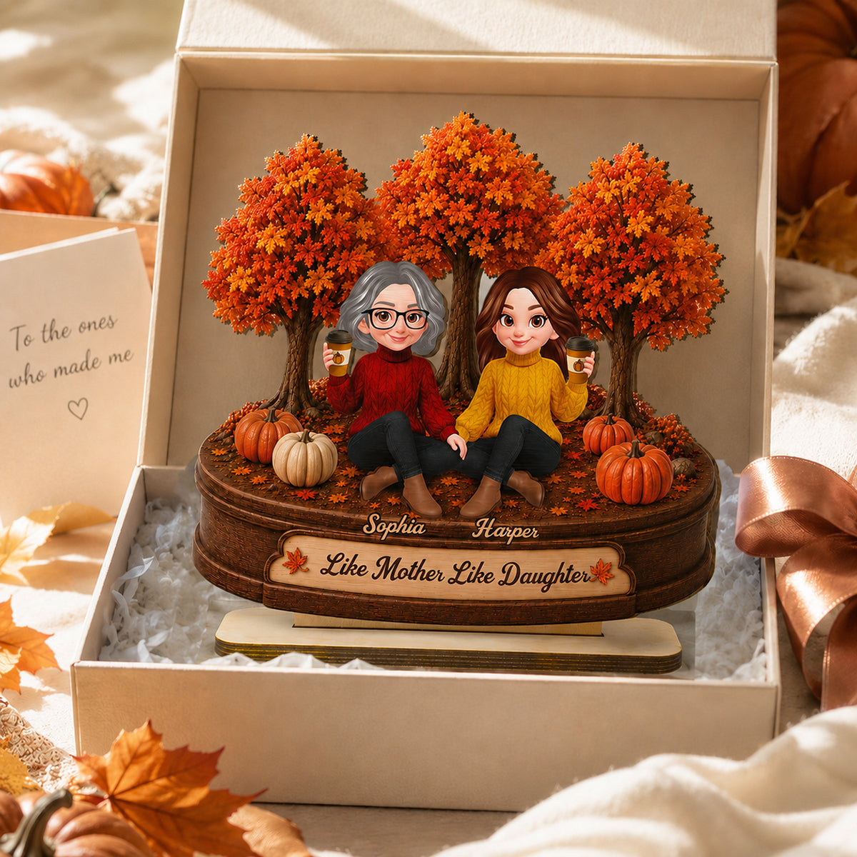 Mother Daughters Fall Season Forest 2D Flat - Personalized Wooden Plaque